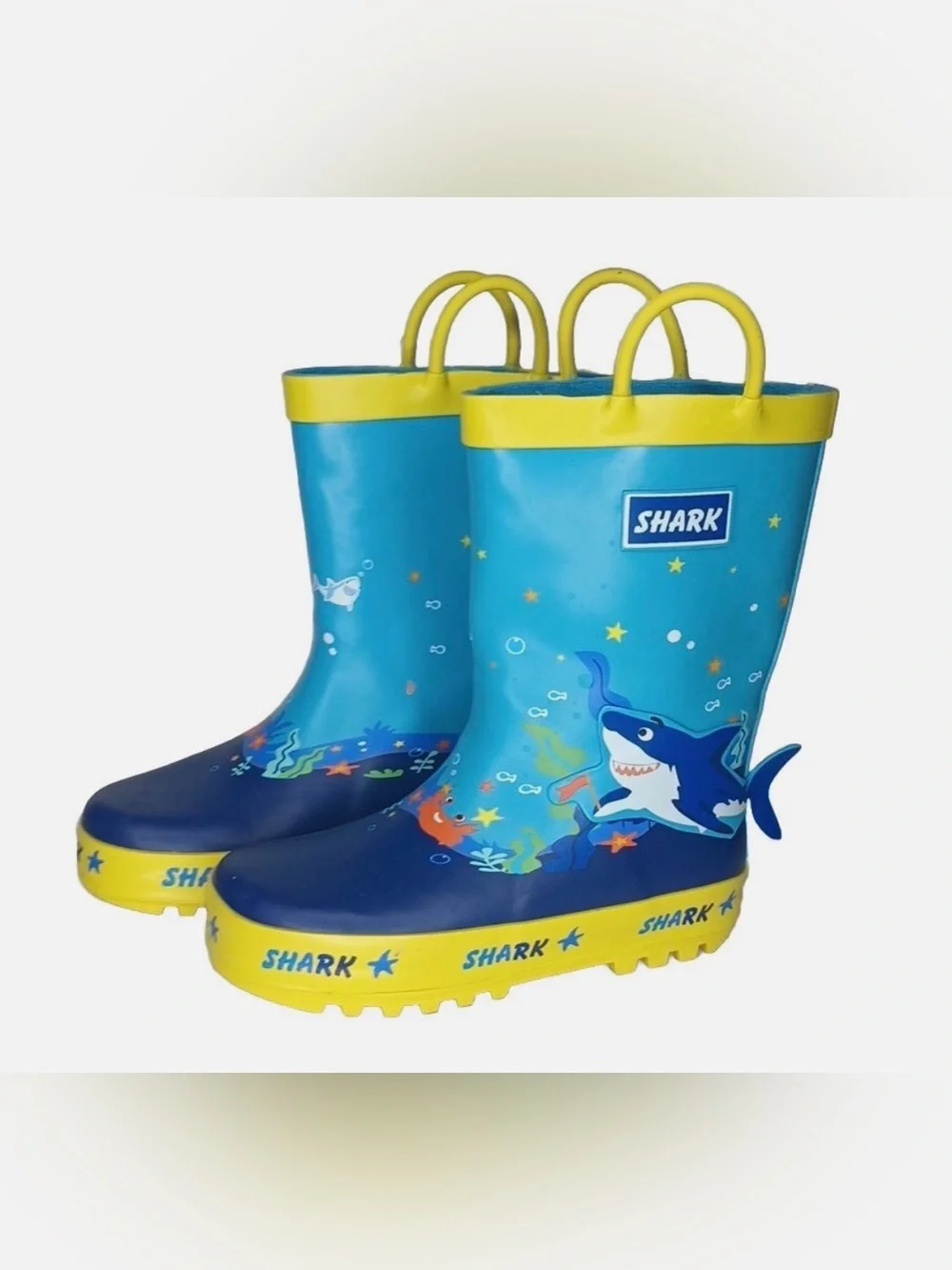 New Under The Sea Shark Rubber Rain Boots Toddler Sz 8 or 12